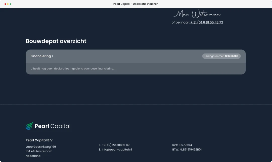 Status van een declaratie in het bouwdepot overzicht